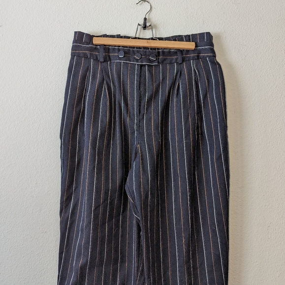 Topshop Navy Pinstripe Paperbag Crop Pants 12 - Picture 3 of 8